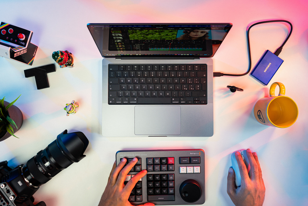 Top Down View Of Laptop On Desk